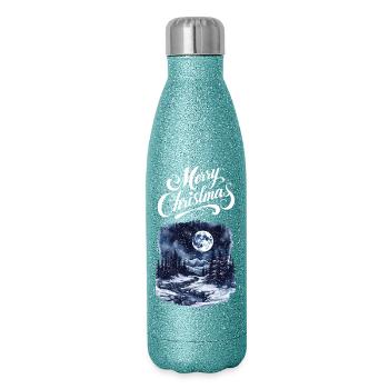 Merry Christmas Forest Landscape Moon Firs - Glitter Thermal Bottle 500 ml - blue glitter - Right