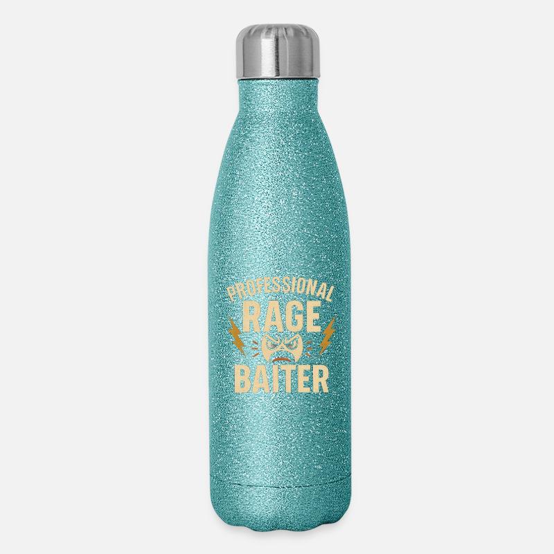 Professional Rage Baiter, Funny Saying  - Glitter Thermal Bottle 500 ml - blue glitter