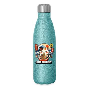 Kawaii Ramen Cat: Just Slurp It - Glitter Thermal Bottle 500 ml - blue glitter - Right