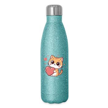 Chat cœur kawaii amoureuse - Gourde isotherme pailletée 500 ml - paillettes bleues - Droite