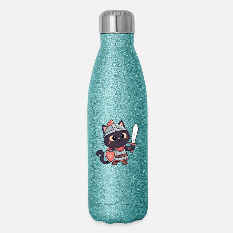 Cat Knight: Cute Sword and Shield - Glitter Thermal Bottle 500 ml - blue glitter