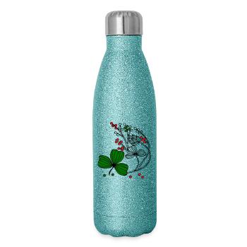 Fleurs sauvages aux baies rouges et vertes - Gourde isotherme pailletée 500 ml - paillettes bleues - Droite