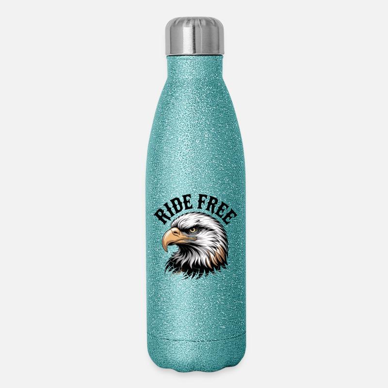 Eagle Head Ride Free Emblem - Glitter Thermal Bottle 500 ml - blue glitter
