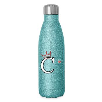 Buchstabe c Kronenherz - Glitzer Isolierflasche 500 ml - Blau Glitzer - Rechts