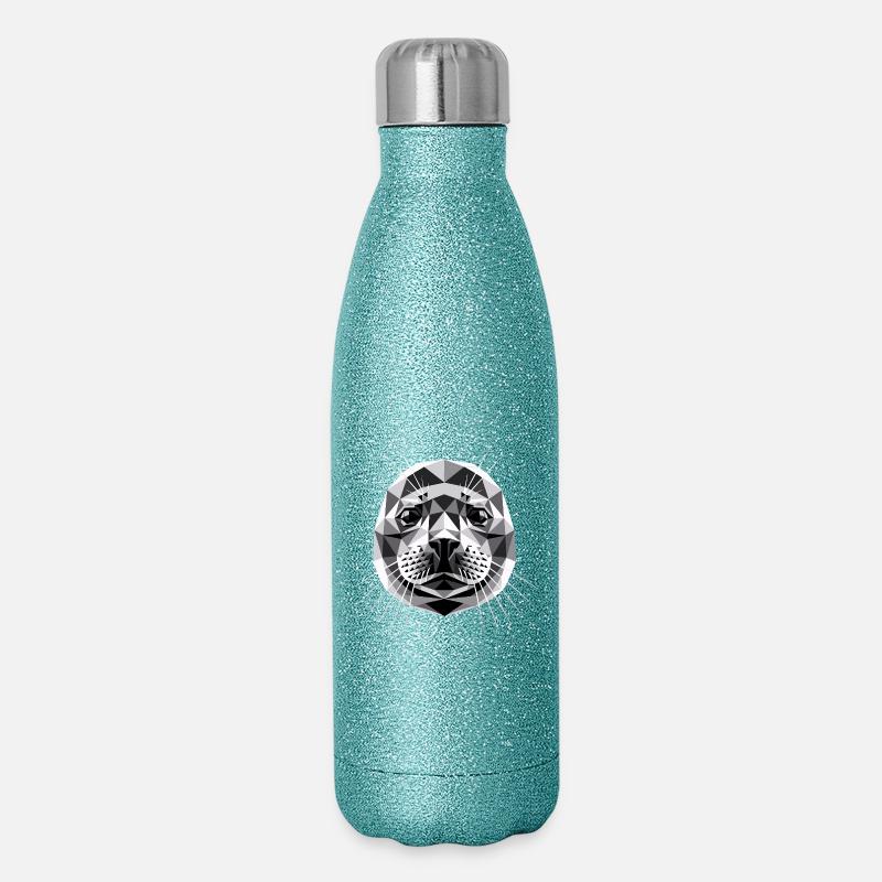 Sceller avec des lunettes de soleil, phoque morse mignons phoques - Gourde isotherme pailletée 500 ml - paillettes bleues