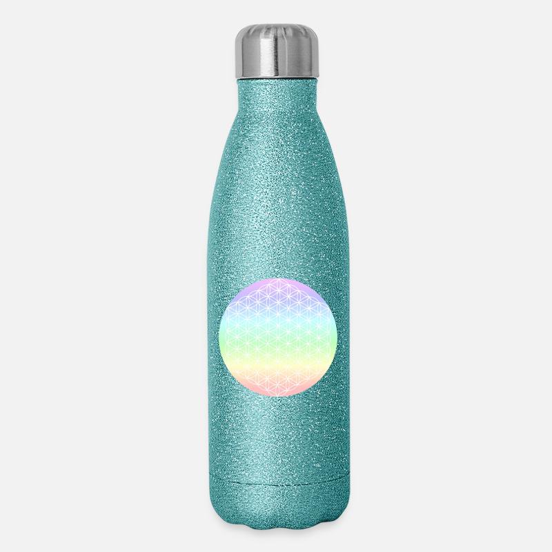 Blume des Lebens Pastell - 5. Dimension - Mandala - Glitzer Isolierflasche 500 ml - Blau Glitzer