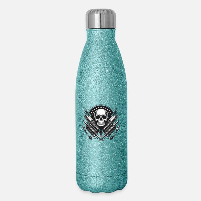 Biker Skull Design 1 - Glitter Thermal Bottle 500 ml - blue glitter