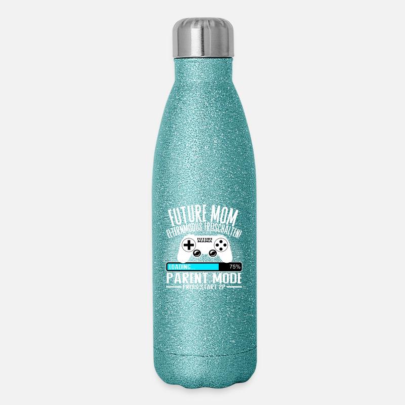 Mama lädt… Bitte warten! - Glitzer Isolierflasche 500 ml - Blau Glitzer