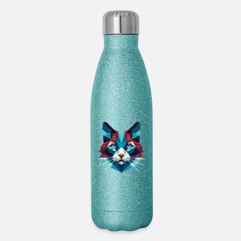 Cat Lowpoly - Glitter Thermal Bottle 500 ml - blue glitter