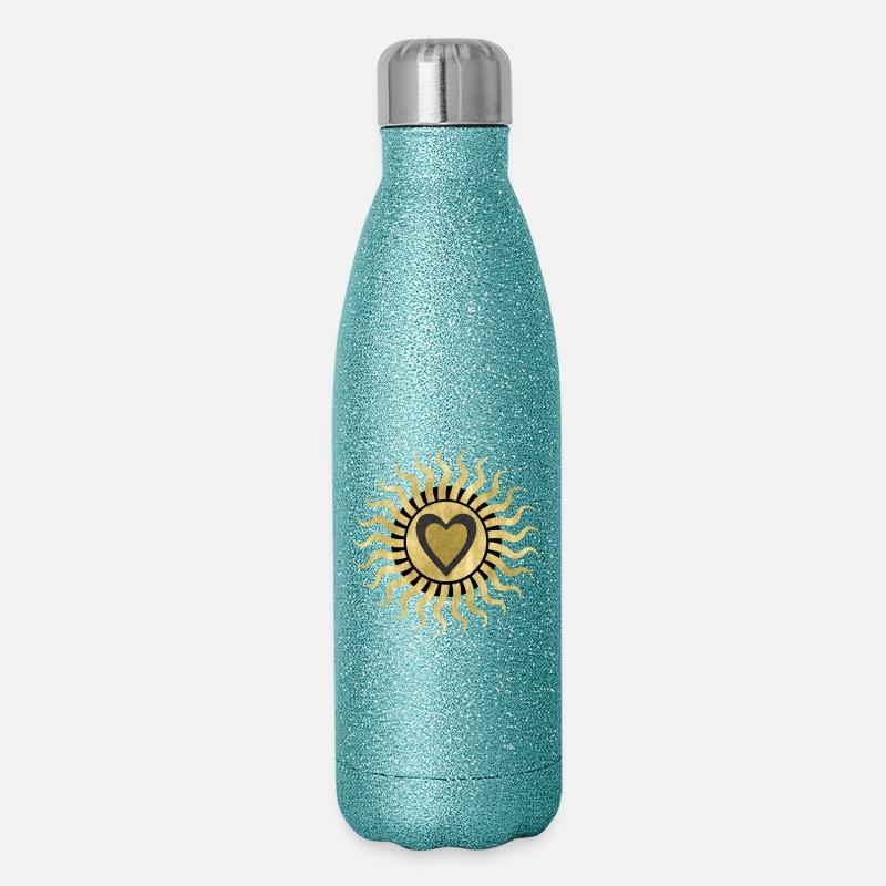 Goldenes Sonnenherz - Glitzer Isolierflasche 500 ml - Blau Glitzer