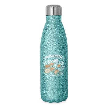 Haselnuss Vintage Illustration - Glitzer Isolierflasche 500 ml - Blau Glitzer - Rechts