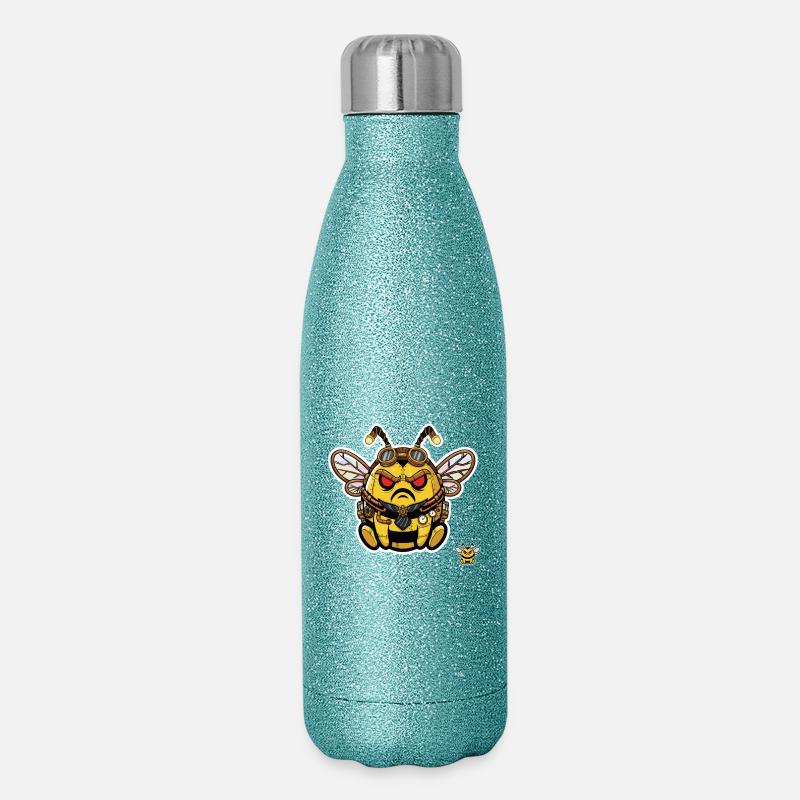 Bionic Edgy Steampunk Cyborg Bee - Glitter Thermal Bottle 500 ml - blue glitter