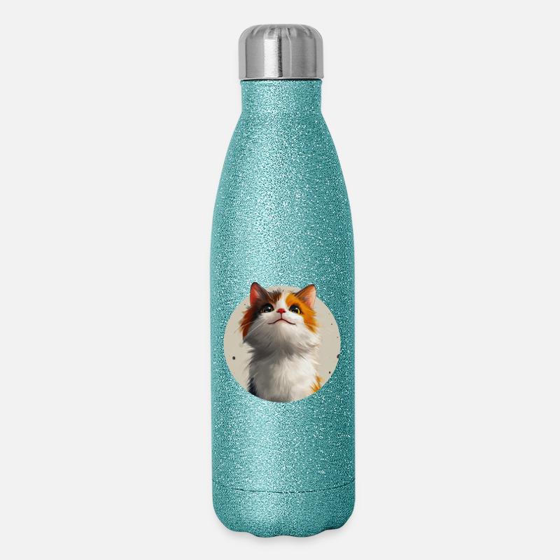 cute cat - Glitter Thermal Bottle 500 ml - blue glitter