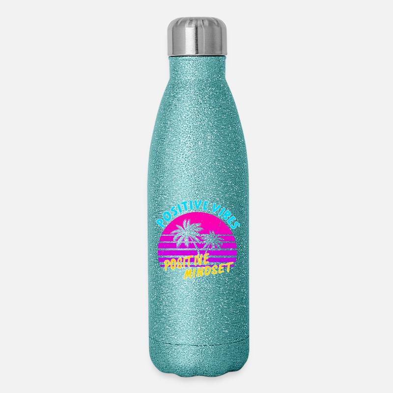 Positive Mindset positive Vibes - Glitzer Isolierflasche 500 ml - Blau Glitzer