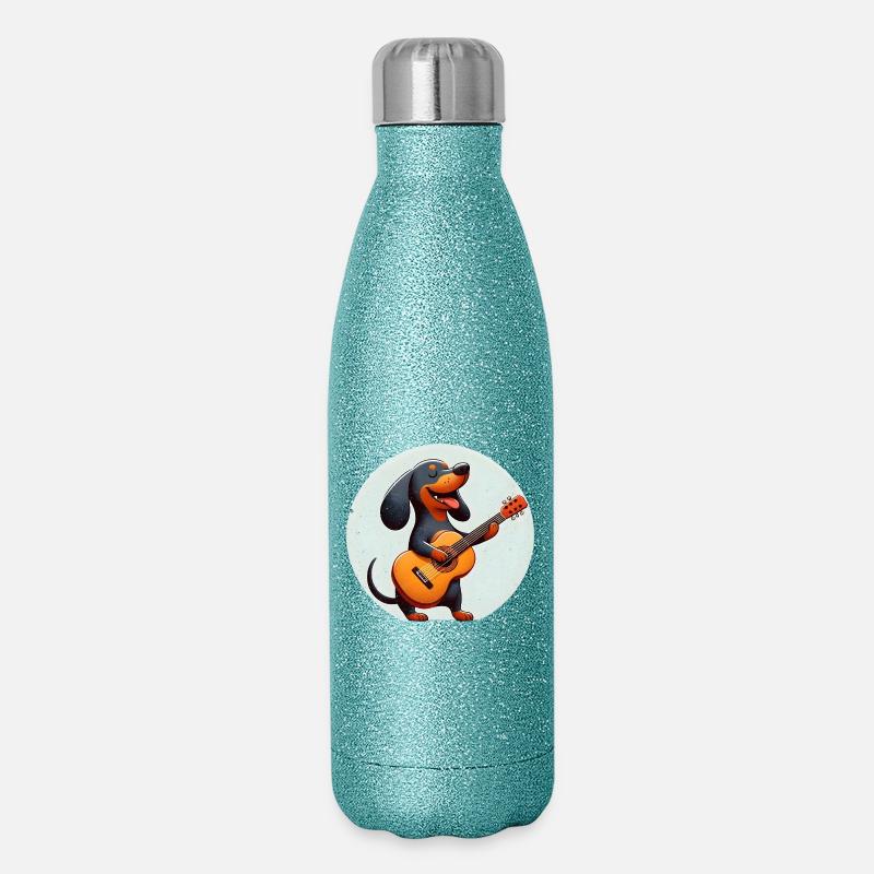 Chien joyeux avec teckel guitare - Gourde isotherme pailletée 500 ml - paillettes bleues