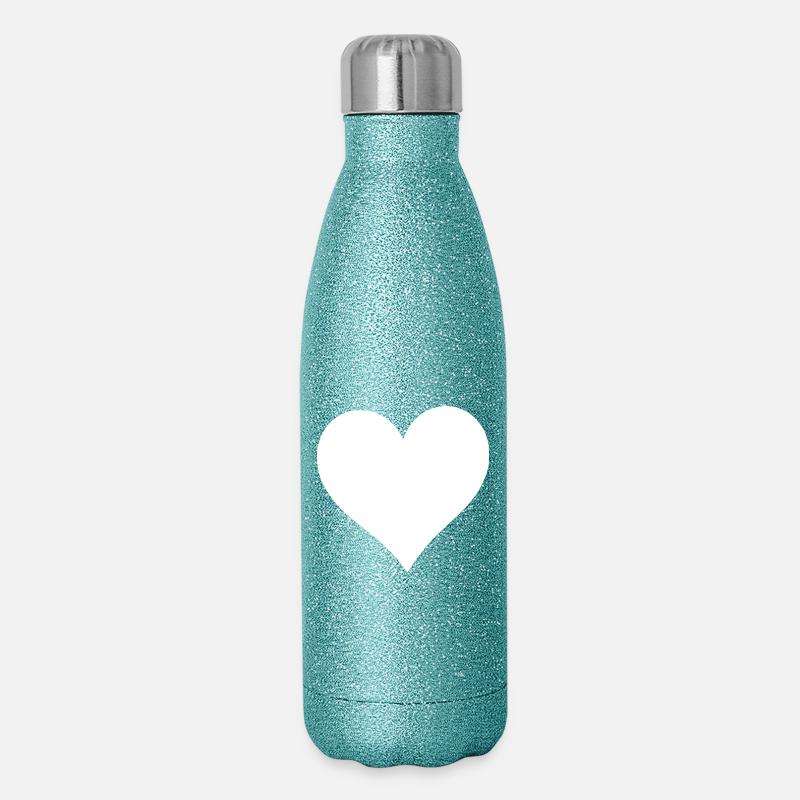 Valentinstag Herz weiß Geschenk Valentinstag - Glitzer Isolierflasche 500 ml - Blau Glitzer