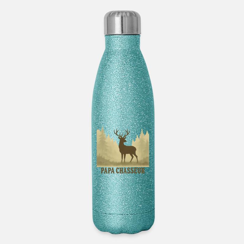 Papa Chasseur Silhouette Cerf Forest - Gourde isotherme pailletée 500 ml - paillettes bleues