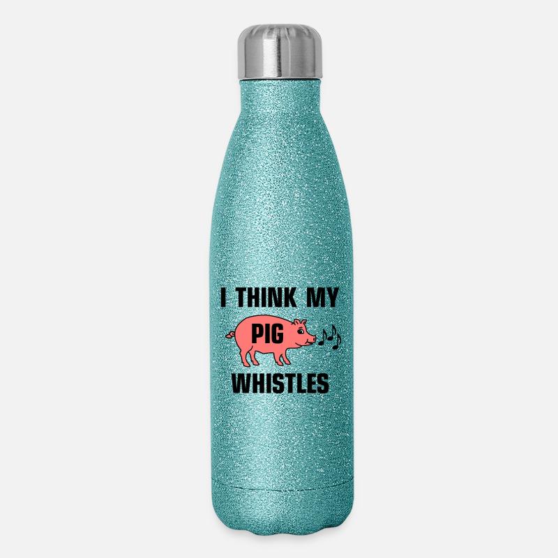 Je pense que mon cochon siffle - Gourde isotherme pailletée 500 ml - paillettes bleues