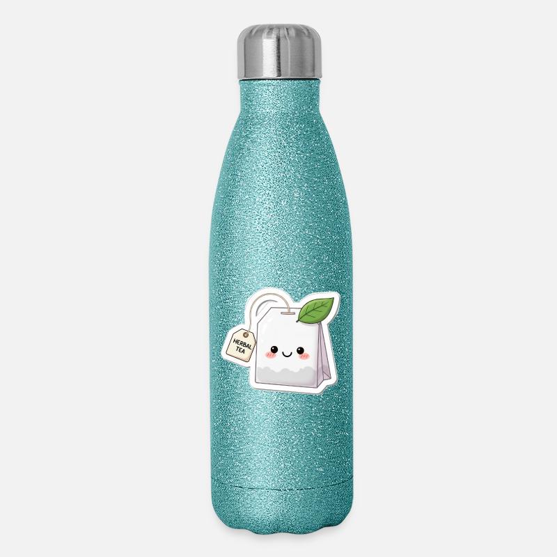 Kawaii Kräutertee Beutel Illustration - Glitzer Isolierflasche 500 ml - Blau Glitzer