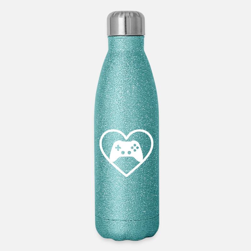 Heart Gaming – Stilisiertes Controller-Design - Glitzer Isolierflasche 500 ml - Blau Glitzer