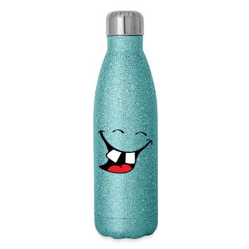 Großes Lächeln. Glücklicher, lächelnder Mund, Lippen Gesicht. - Glitzer Isolierflasche 500 ml - Blau Glitzer - Rechts