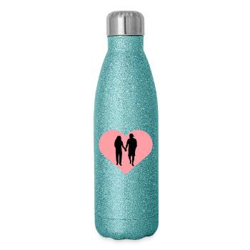 Paar Silhouette Liebe Romantik Valentinstag Freund - Glitzer Isolierflasche 500 ml - Blau Glitzer - Rechts