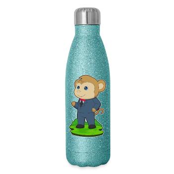 Affe Bräutigam Anzug Hochzeit - Glitzer Isolierflasche 500 ml - Blau Glitzer - Rechts