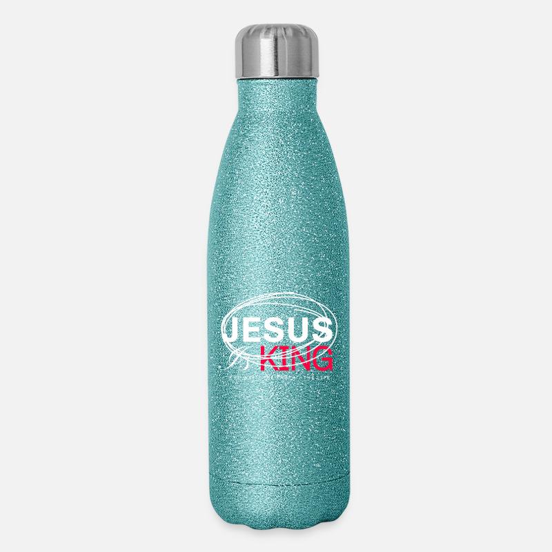 Jesus King Bold Typography - Glitter Thermal Bottle 500 ml - blue glitter