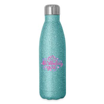 Birthday Girlie with Crown Heart Confetti - Glitter Thermal Bottle 500 ml - blue glitter - Right