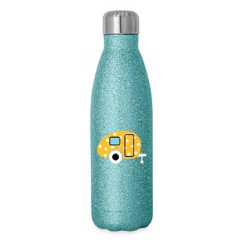 Caravan Ei Punkte Wohnwagen Dots Camper Camping - Glitzer Isolierflasche 500 ml - Blau Glitzer - Rechts