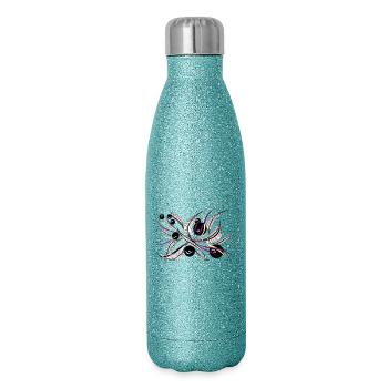 Black and White Flower Beam Pattern - Glitter Thermal Bottle 500 ml - blue glitter - Right