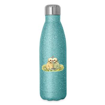 Cozy Skeleton Couple on Flower Meadow – Near - Glitter Thermal Bottle 500 ml - blue glitter - Right