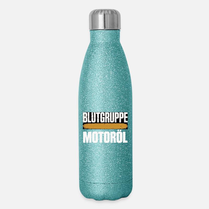 Blutgruppe Motoröl Schrauber Design - Glitzer Isolierflasche 500 ml - Blau Glitzer
