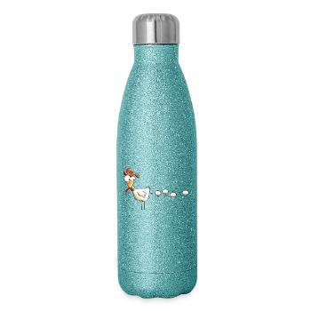 Poule pond un oeuf dessin animé - Gourde isotherme pailletée 500 ml - paillettes bleues - Droite