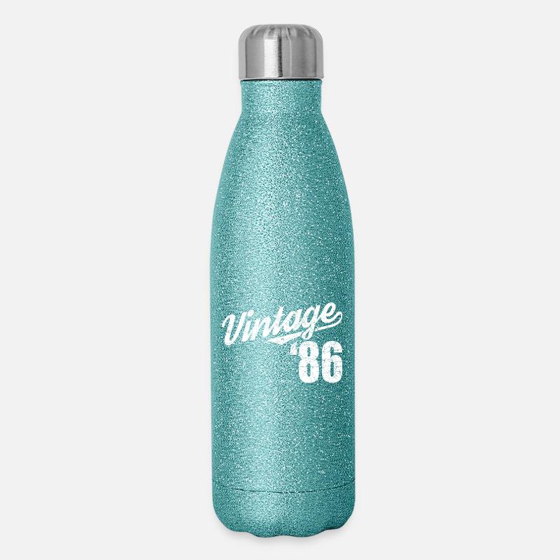 Vintage 86 Script Retro Design - Glitter Thermal Bottle 500 ml - blue glitter