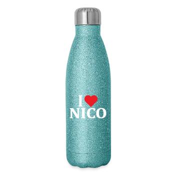 t-shirt I love Nico t-shirt gift idea - Glitter Thermal Bottle 500 ml - blue glitter - Right