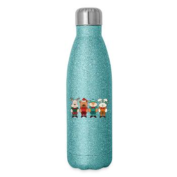 Entzückende Tiere bereit für den Winter - Glitzer Isolierflasche 500 ml - Blau Glitzer - Rechts