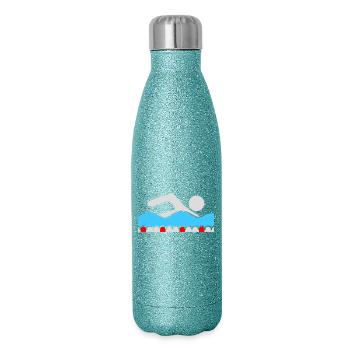 Swimmer, Pictogram, Freestyle, Wave, Pool, Sport - Glitter Thermal Bottle 500 ml - blue glitter - Right
