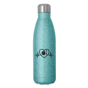 Crochet Knit Heart Ball Pink Hobby Woman - Glitter Thermal Bottle 500 ml - blue glitter - Right