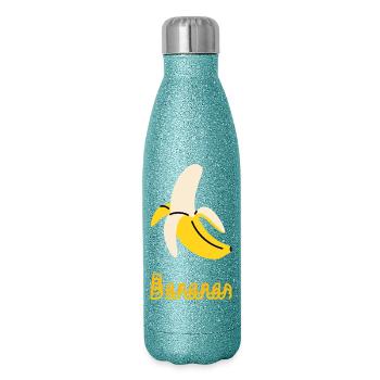 Illustration pop art de banane - Design amusant de banane - Gourde isotherme pailletée 500 ml - paillettes bleues - Droite