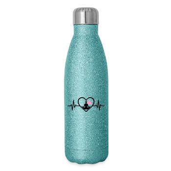 Yoga Heart Woman Silhouette Lotus Wellness - Glitter Thermal Bottle 500 ml - blue glitter - Right