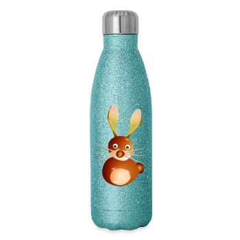 Niedliches Kastanien-Kaninchen – Bastelspaß & Kind - Glitzer Isolierflasche 500 ml - Blau Glitzer - Rechts
