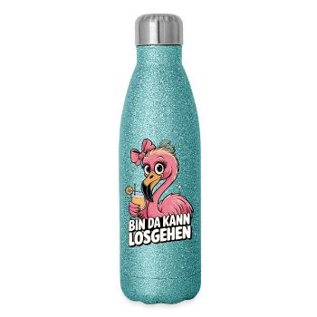 Flamingo Spruchmotiv Bin da kann losgehen - Glitzer Isolierflasche 500 ml - Blau Glitzer - Rechts