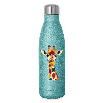 Bunte Giraffenpracht Giraffe Kopf Hals Motiv - Glitzer Isolierflasche 500 ml - Blau Glitzer - Rechts