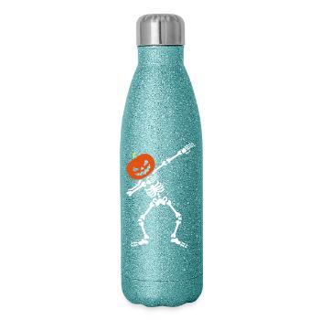 Dabbing skeleton dab pumpkin head Halloween - Glitter Thermal Bottle 500 ml - blue glitter - Right