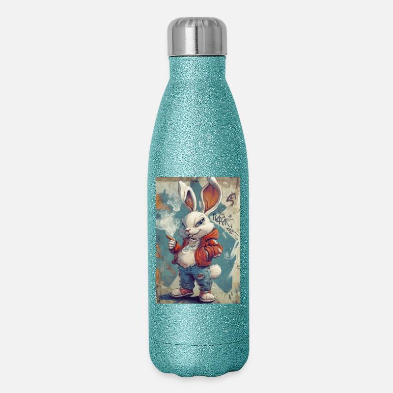 Graffiti Bunny Pullover Hoodie - Glitter Thermal Bottle 500 ml - blue glitter