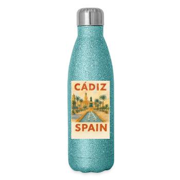 Cadix, Espagne – Plaza des affiches de voyage aquarelle - Gourde isotherme pailletée 500 ml - paillettes bleues - Droite