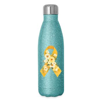 Ruban jaune pour l’endométriose avec motif de fleurs - Gourde isotherme pailletée 500 ml - paillettes bleues - Droite