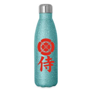 Samurai emblem of the Oda clan (red) - Glitter Thermal Bottle 500 ml - blue glitter - Right
