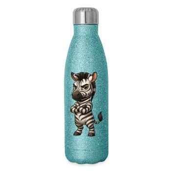 Cooles Zebra gelassen Comic verschränkte Arme  - Glitzer Isolierflasche 500 ml - Blau Glitzer - Rechts